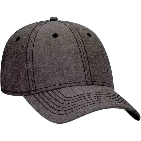 A dark grey 6-panel baseball cap with stitching details and ventilation holes. Features a logo on the front.