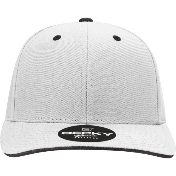 A structured grey cap with a sandwich bill and a logo. It features a mid-profile design and ventilation holes.