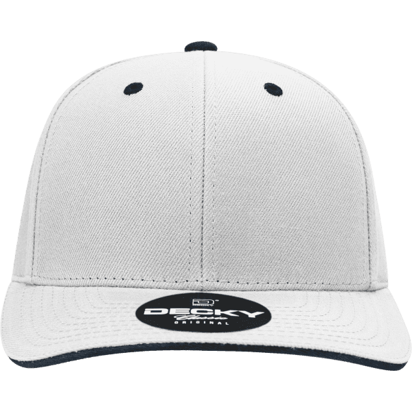 A grey six-panel cap with a structured sandwich bill and a branding logo on the front.