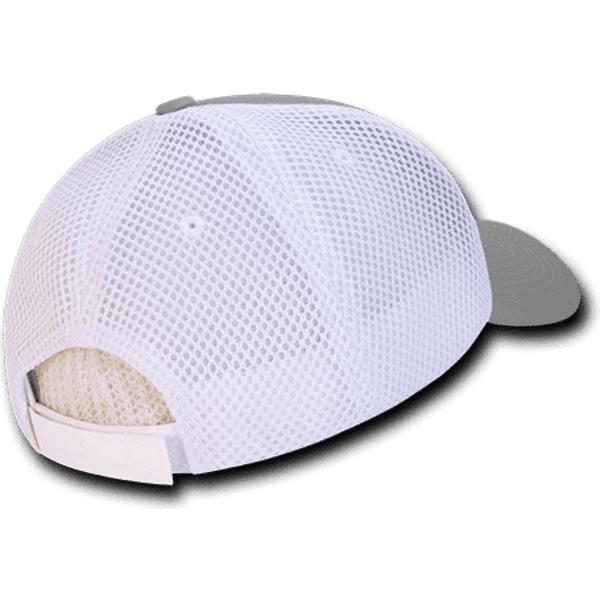 A low crown baseball cap featuring a white air mesh design with a contrasting beige brim and a rear adjustable strap.