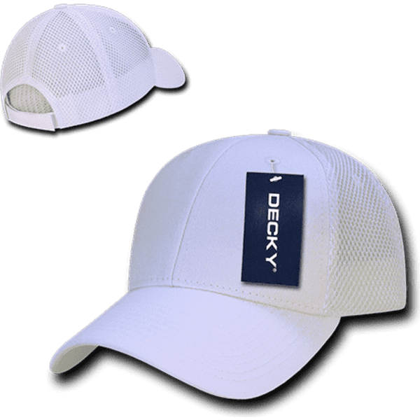 A white low crown air mesh baseball cap with a logo and tag attached. It features a curved brim and mesh detailing.