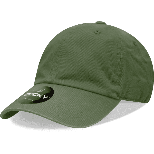 A green 6 Panel Low Pro Cotton Dad Hat featuring a logo on the side.
