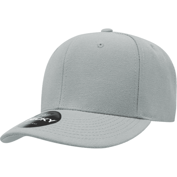 A grey six-panel low-profile cap with a curved brim and a logo on the side.