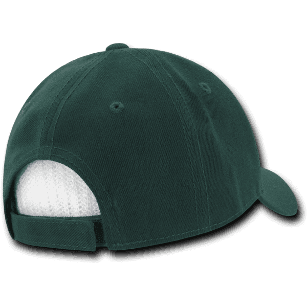 A dark green 6 panel low profile structured cap with a white mesh back and an adjustable strap.