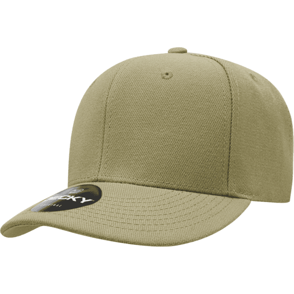 A low-profile, six-panel cap in olive green, featuring a branded logo on the visor.