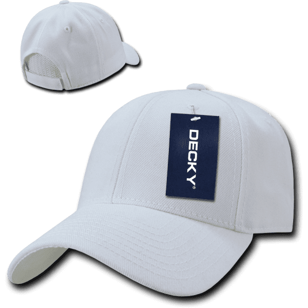 A white 6 panel low profile structured cap featuring a branding tag on the front and a mesh back.