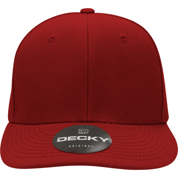 A red structured cap with a mid-profile design featuring a logo on the front.