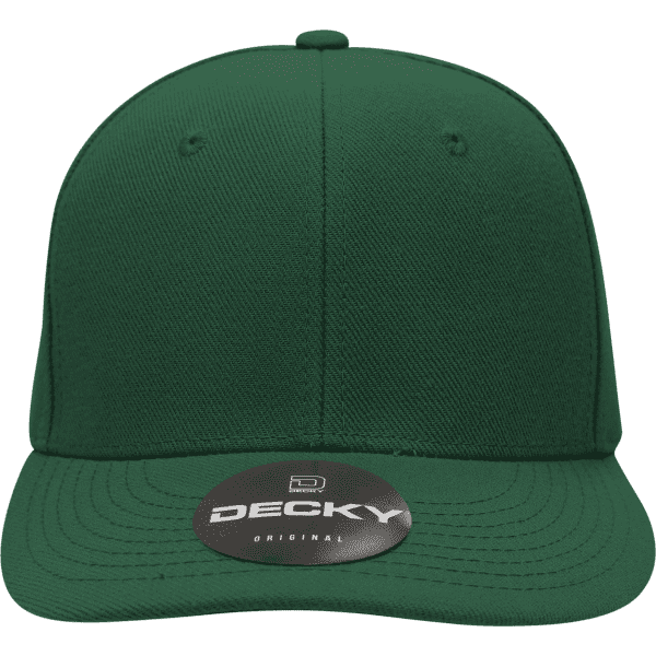 A green structured cap with a mid-profile design and a circular tag attached, featuring a logo.