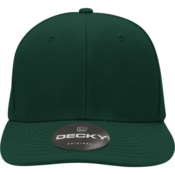 A green 6-panel mid profile structured cap with a branded tag on the front.