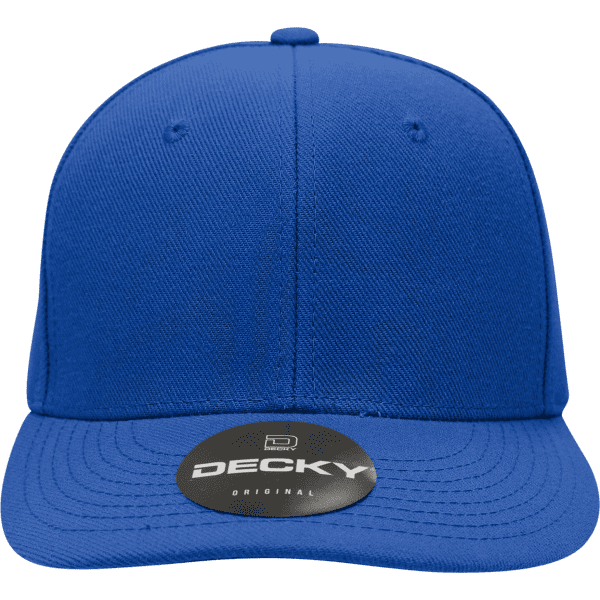 A structured mid-profile cap in vibrant blue with a branded logo on the front.