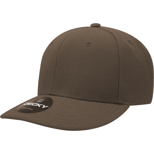 A brown 6-panel mid-pro cap with a curved brim and a logo present on the front.