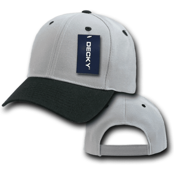 A grey cap with a black peak, featuring a branded logo. Structured, mid-profile design with six panels.