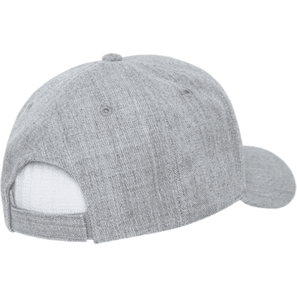 A grey six-panel mid-profile structured cap with a mesh back and a brand logo on the side.