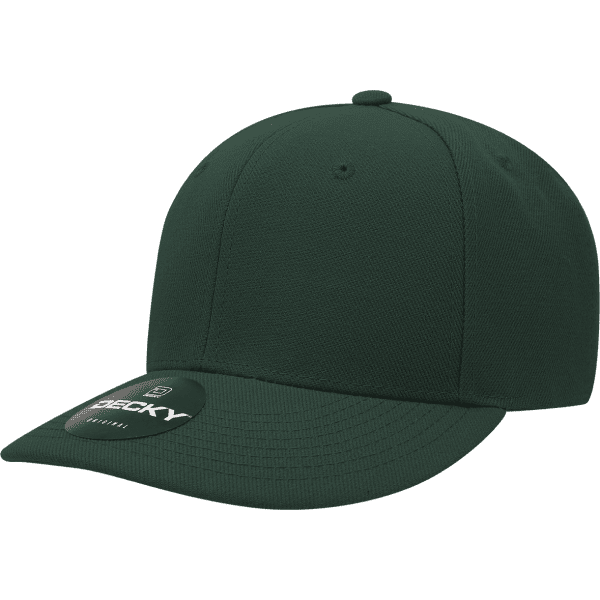 A dark green 6-panel cap with a flat peak and a branding logo on the front.
