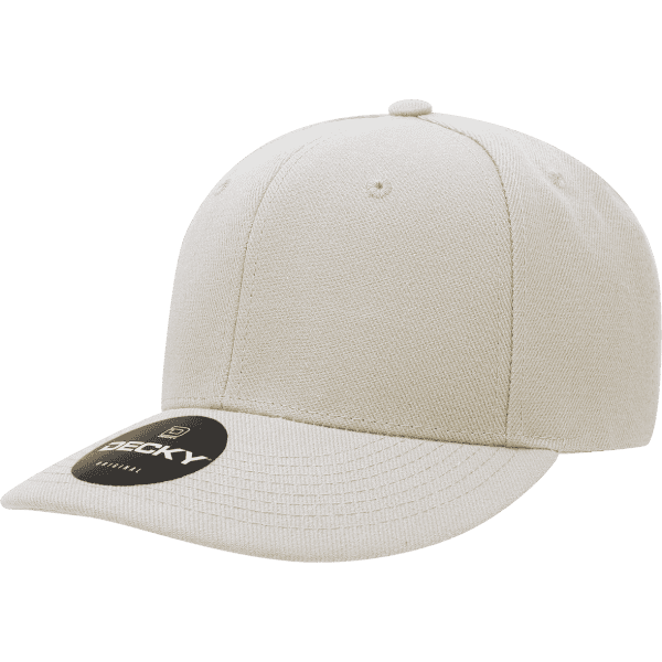 A light beige six-panel cap featuring a curved brim and a logo on the front.