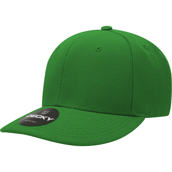 A green 6-panel mid-profile cap made from acrylic and polyester, featuring a logo.