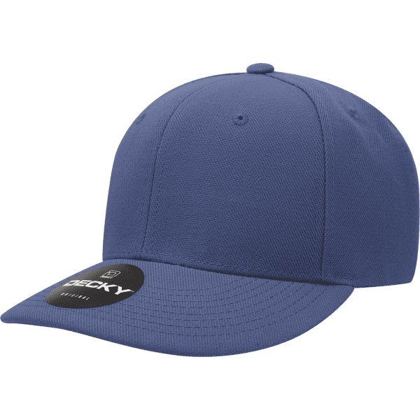 A blue 6 Panel Mid Pro Acry/Poly cap featuring a circular logo on the front.
