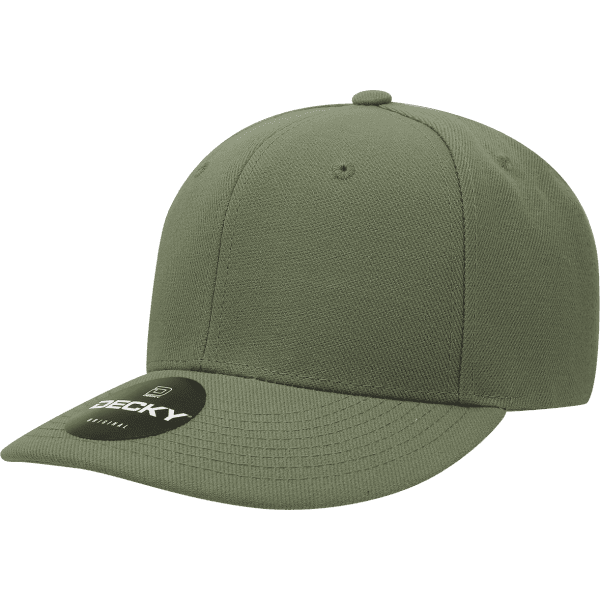 A green 6 panel mid pro acrylic/poly cap with a logo on the side.