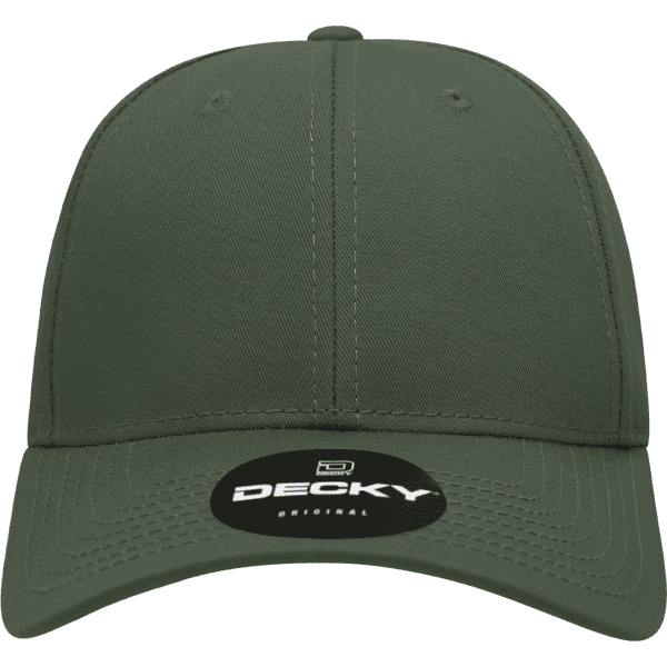 A green, structured 6-panel cap with a curved brim and a logo on the front.