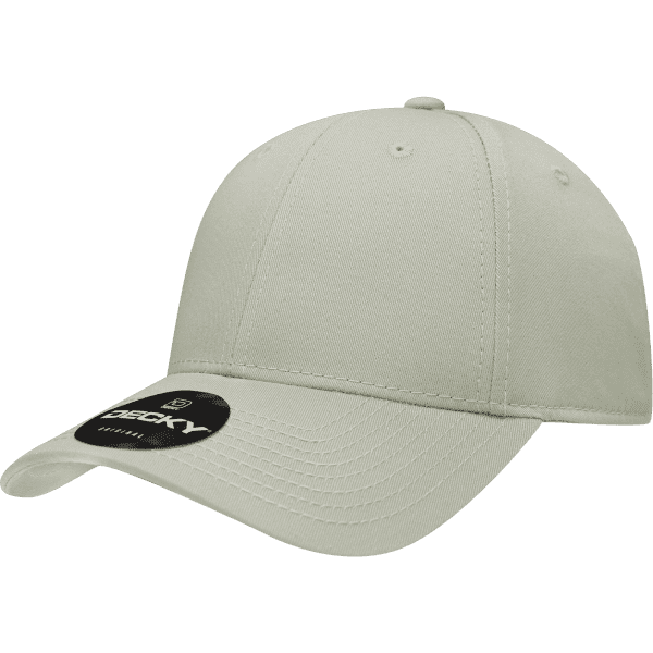 A light beige 6-panel low profile cotton cap with a logo and a tag attached.