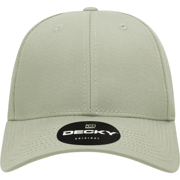 A light green 6 panel low profile structured cap with a black logo on the front.