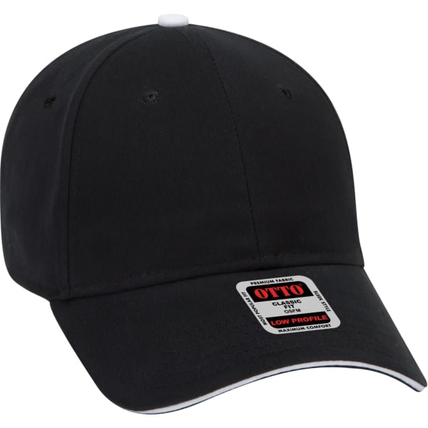 A black baseball cap with a low-profile design and a branded tag on the front.