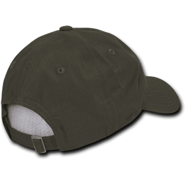 A dark green 6 panel low profile relaxed dad hat with an adjustable back strap and a logo.