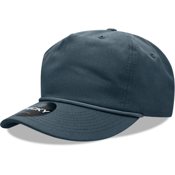 A dark grey 5-panel high profile relaxed cap with branding and a curved brim.