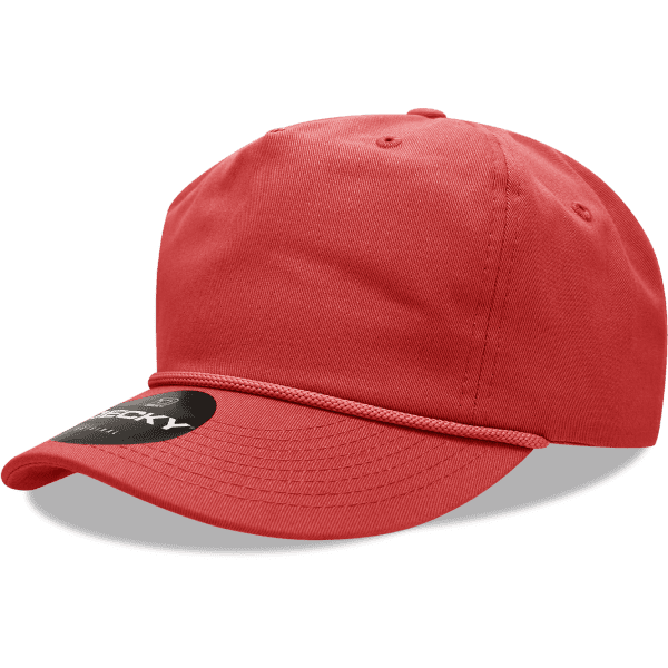 A high-profile, relaxed cap in coral red with a branded logo on the front.
