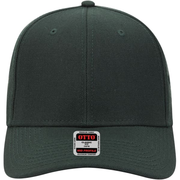 A dark green 6-panel mid-profile baseball cap with a front logo label.