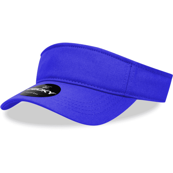 A purple cotton visor with a wide brim and a logo on the front.