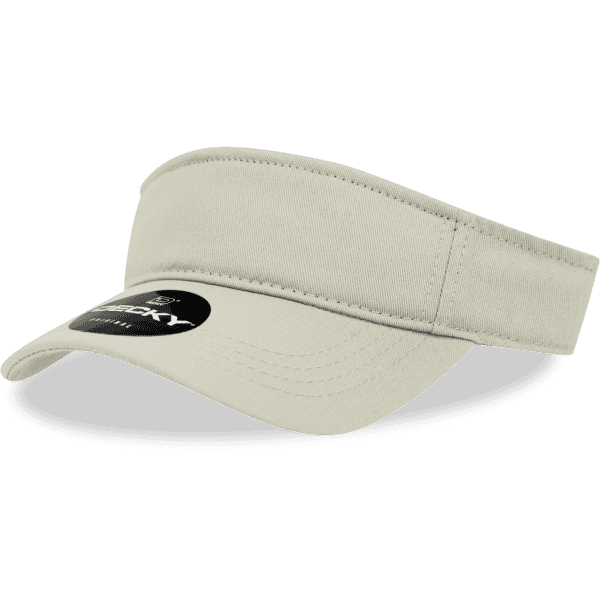 A cotton visor in a light beige shade, featuring a branded tag.