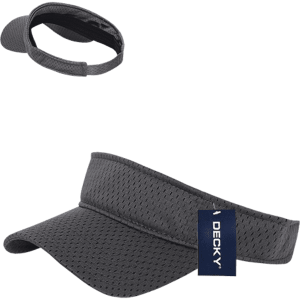 A grey mesh jersey visor with a branding tag, displaying a smooth surface and curved brim.