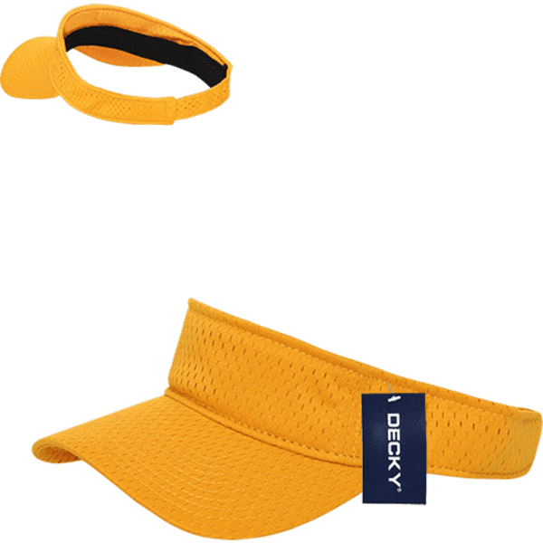 A yellow mesh jersey visor with a black inner lining and a branding tag.