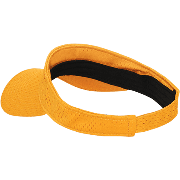A yellow mesh jersey visor with a black adjustable strap. It features a logo on the front.