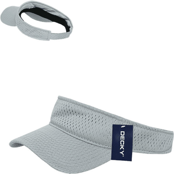 A light grey mesh jersey visor with an adjustable strap and a branded label.