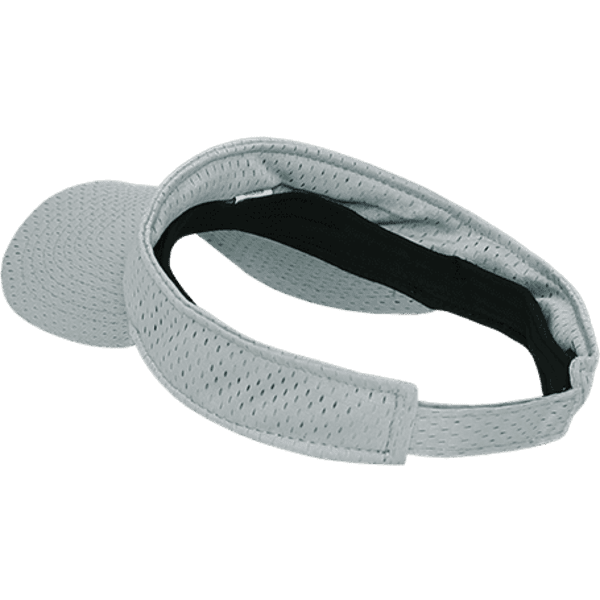 A light grey mesh jersey visor with an adjustable strap and a black inner lining.