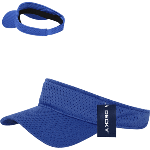 A blue mesh jersey visor featuring a brim and a logo tag. The visor is adjustable for fit.