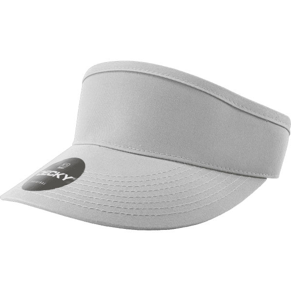 A grey visor with a wide brim and a logo on the front, designed for casual wear.