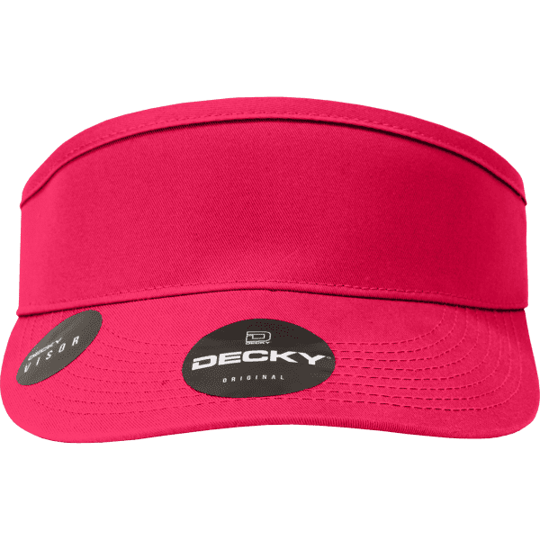 A red visor with a wide brim and a logo on the side. The material appears to be smooth and soft.