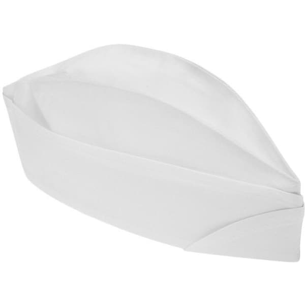 A white chef hat, featuring a folded design. The product includes two hats and has a branding logo.