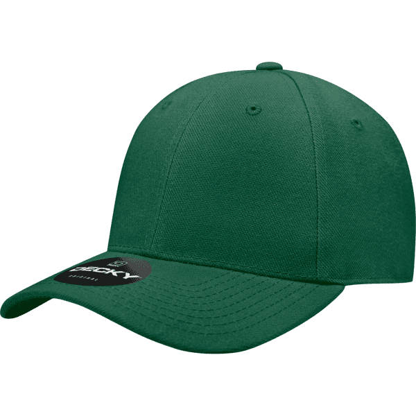 A green high-profile structured fitted cap with a logo on the side.