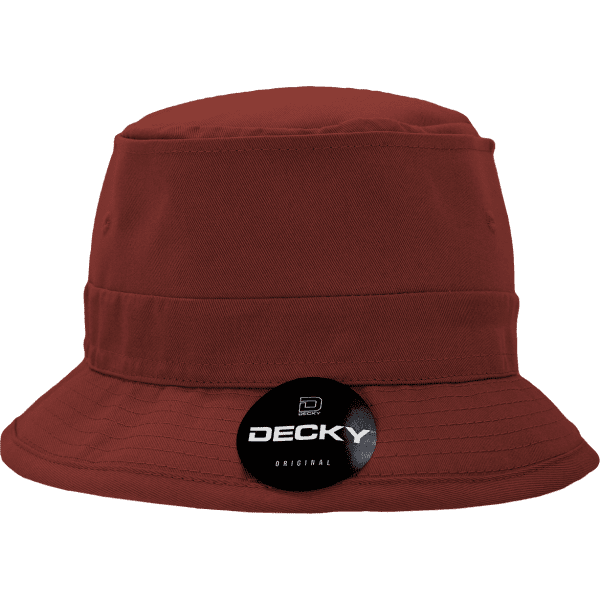 A brown cotton fisherman’s hat featuring a brand logo, designed as a brim and bucket hat.