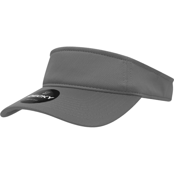 A grey mesh visor with a curved brim and a logo on the front.