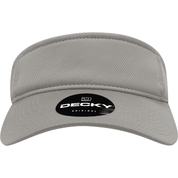 A grey mesh visor with a branded logo on the front and a wide, curved brim.