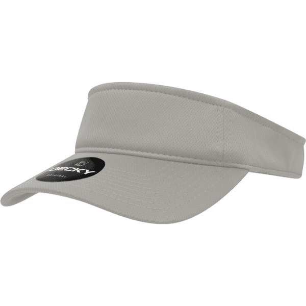 A grey mesh visor with a curved brim and a logo on the front.