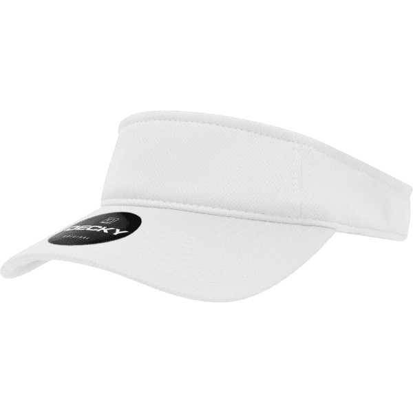 A white mesh visor featuring a black branding logo on the front.
