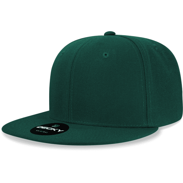 A green 6 Panel High Pro Acry/Poly Snapback cap with a branded tag on the front.