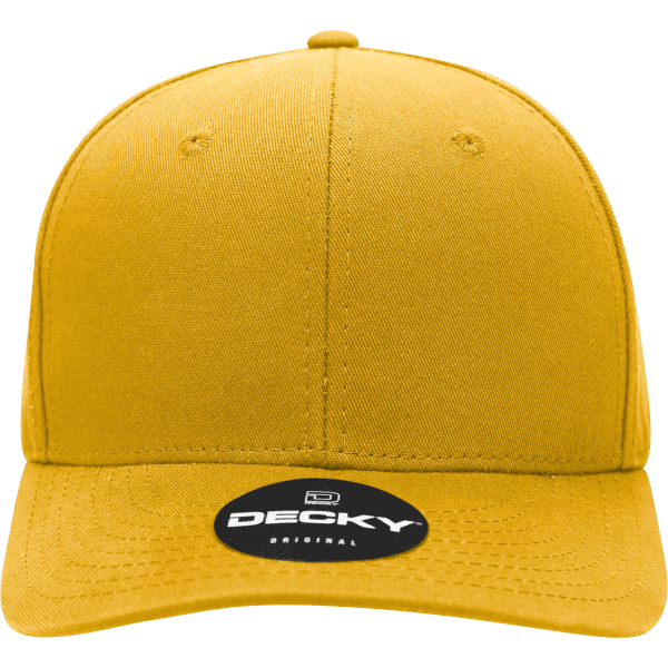 A structured mid-profile cap in a bright yellow hue, featuring a logo on the front.