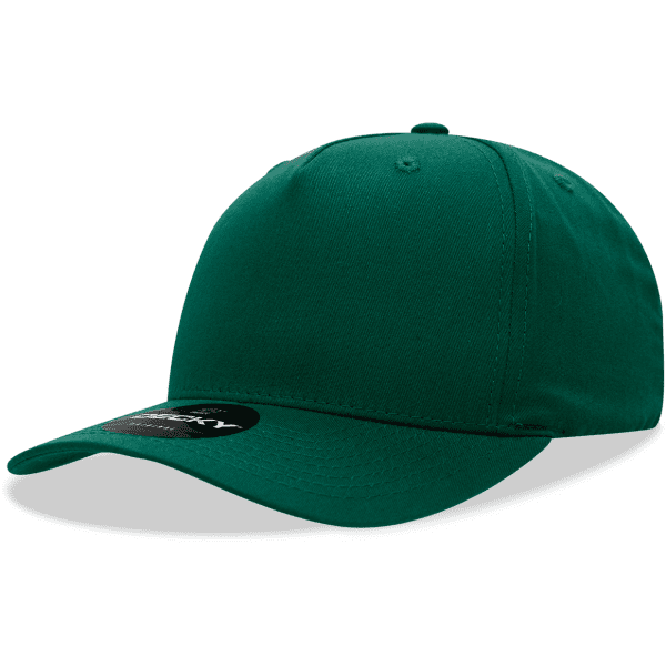 A green 5 Panel Mid Pro Cotton/Poly Blend Cap with a branded logo on the side.